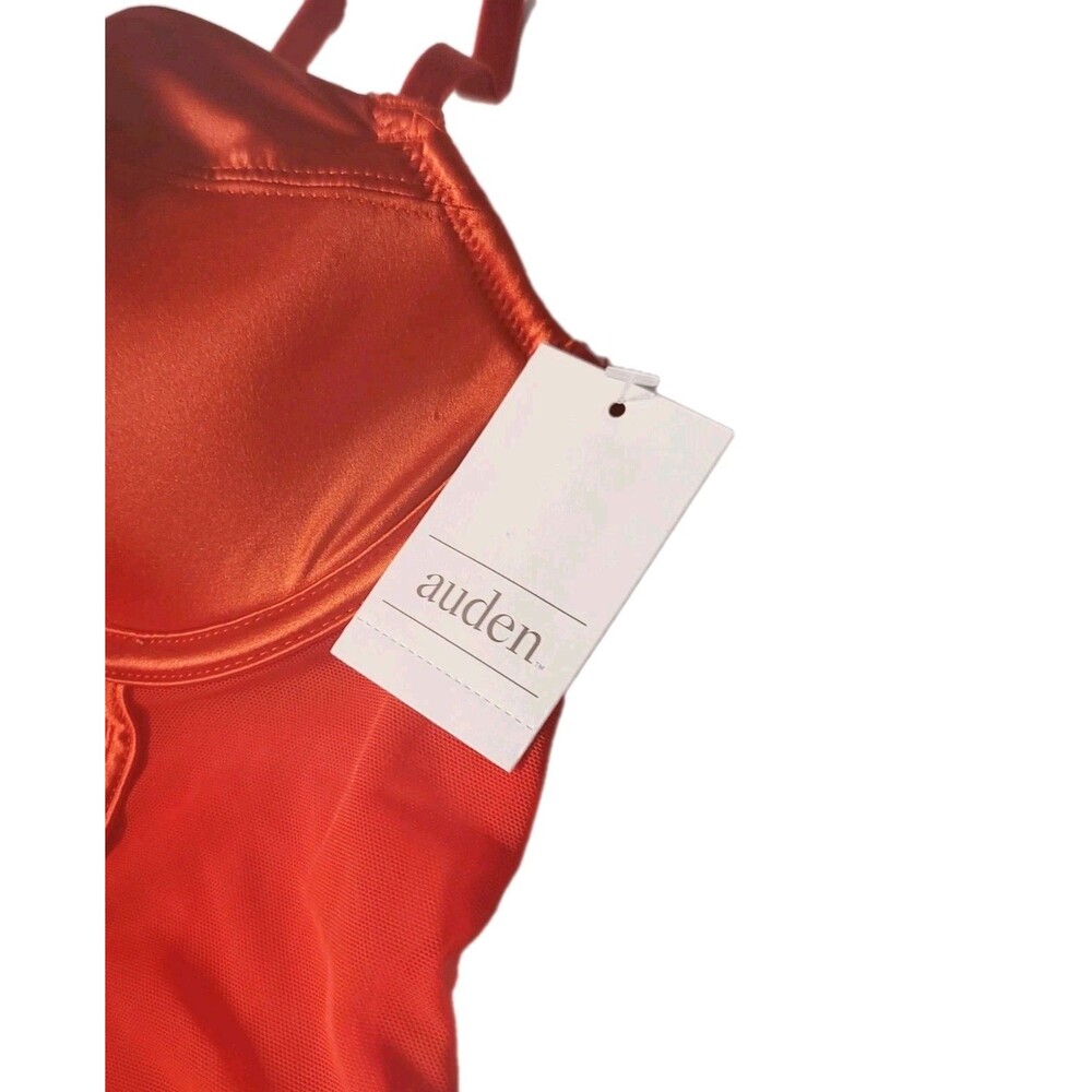 Auden Size S Red Satin Mesh Keyhole Lingerie Bodysuit Underwire Thong Lined Cups - Picture 5 of 9